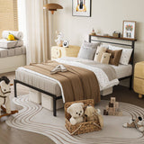 Twin/Full/Queen Bed Frame, Industrial Platform Bed Wood Head