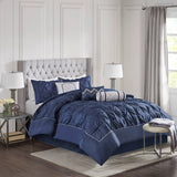 Silky Tufted 7-Piece Comforter Set, Navy Blue
