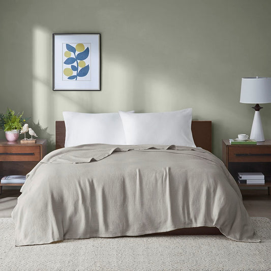 Basketweave All-Season Bedding Blanket, Grey