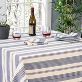 French Home 63”X 63” Blue and Cream Striped Tablecloth
