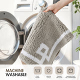 High Pile Bordered Bathroom Rug, Grey