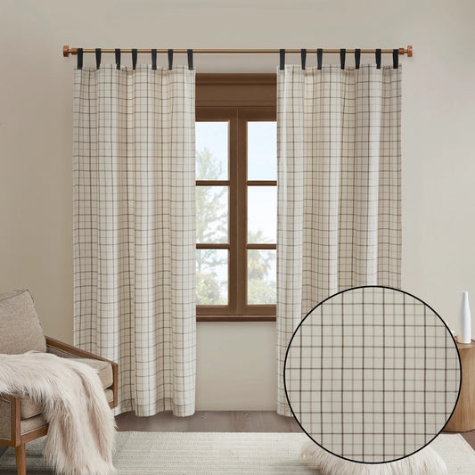 Plaid Fleece Lining Window Panel, Ivory