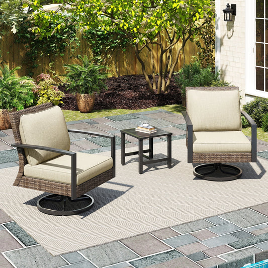 3 Pieces Patio Bistro Set with Swivel Chair Small Side Table