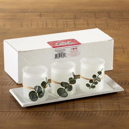 4 Piece Frosted Votive & Tray Set