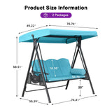 PURPLE LEAF Outdoor Porch Swing with Stand, 3-seat Swing Chair