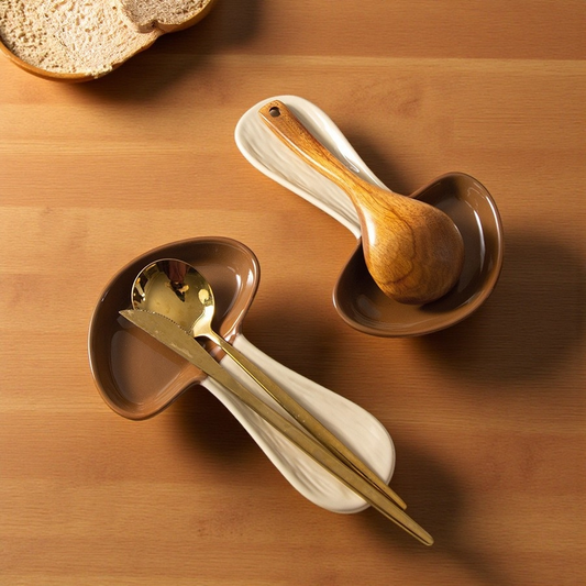 Mushroom Ceramic Spoon Rest Kitchen Utensil Holder