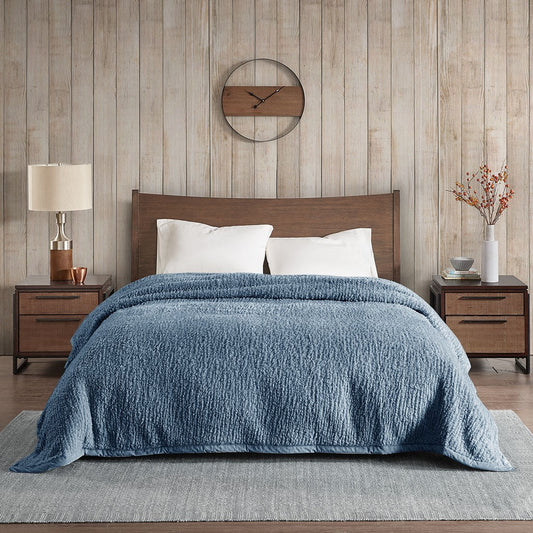 Berber Sherpa Bedding Blanket, Blue