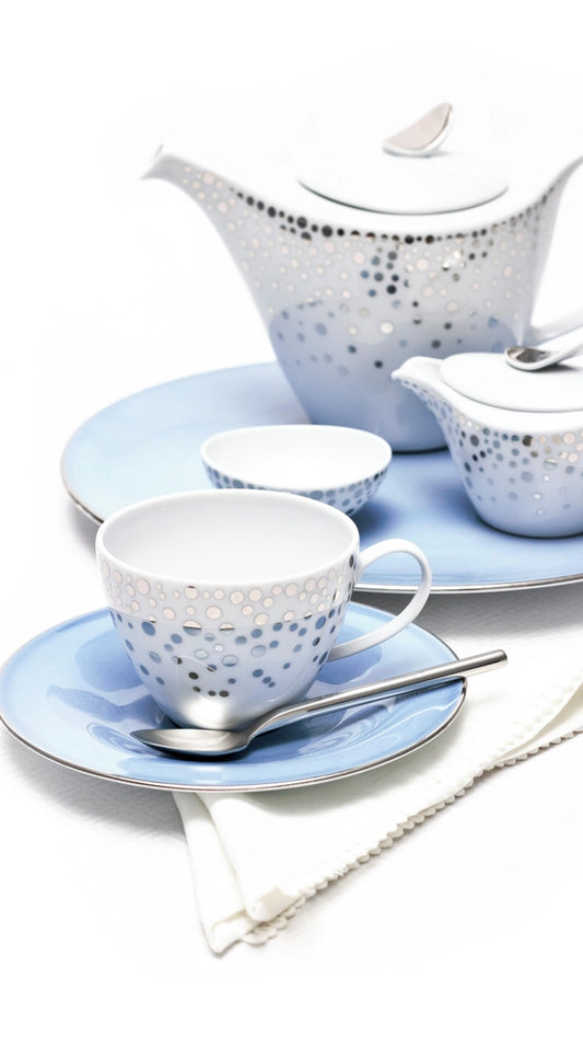 Silver Rain French Porcelain Tea Cup Set of 2