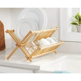 Bamboo Dish Drying Rack - 2-Tier Foldable Dish Rack for Kitchen Counter