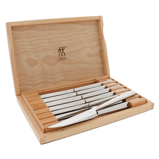 ZWILLING Contemporary 8pc Steak Knife Set, Oval handle Stainless Steel  12" x 10" case
