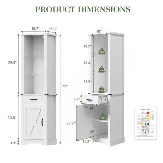 Wholesale 75'' Tall Storage Cabinet with LED Light