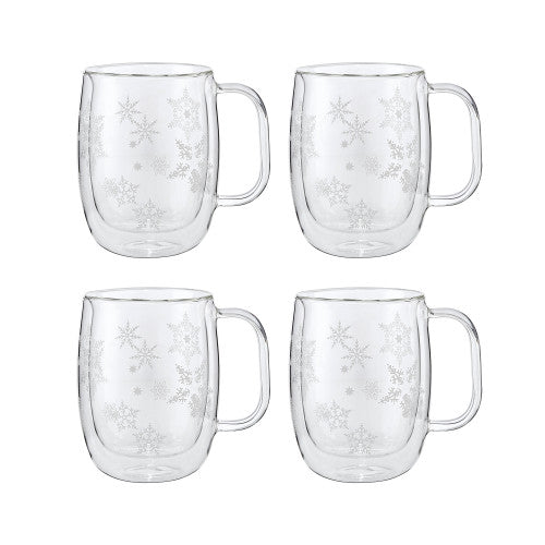 ZWILLING Sorrento Double Wall Glass Snowflake Coffee Mugs, Set of 4, 12oz. Each