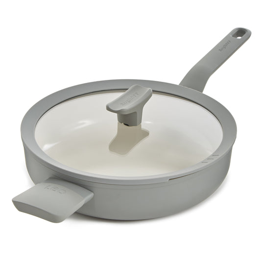 BergHOFF Balance Nonstick Ceramic Sauté Pan (Long Handle) 10.25", 3.1qt. With Glass Lid, Recycled Aluminum, Moonmist