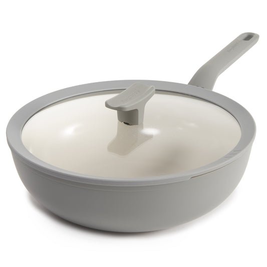BergHOFF Balance Nonstick Ceramic Wok Pan 11", 4.4qt. With Glass Lid, Recycled Aluminum, Moonmist