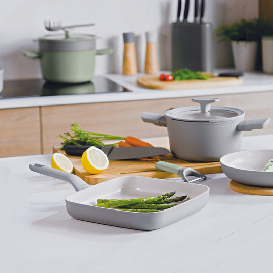 BergHOFF Balance Nonstick Ceramic Grill Pan 11", Recycled Aluminum, Moonmist
