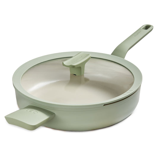 BergHOFF Balance Nonstick Ceramic Sauté Pan (Long Handle) 10.25", 3.1qt. With Glass Lid, Recycled Aluminum, Sage