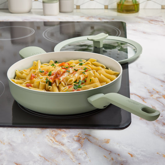 BergHOFF Balance Nonstick Ceramic Sauté Pan (Long Handle) 10.25", 3.1qt. With Glass Lid, Recycled Aluminum, Sage