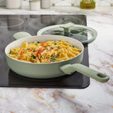 BergHOFF Balance Nonstick Ceramic Sauté Pan (Long Handle) 10.25", 3.1qt. With Glass Lid, Recycled Aluminum, Sage