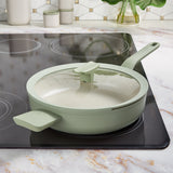 BergHOFF Balance Nonstick Ceramic Sauté Pan (Long Handle) 10.25", 3.1qt. With Glass Lid, Recycled Aluminum, Sage