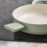 BergHOFF Balance Nonstick Ceramic Sauté Pan (Long Handle) 10.25", 3.1qt. With Glass Lid, Recycled Aluminum, Sage