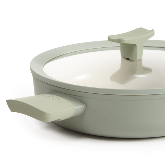BergHOFF Balance Nonstick Ceramic Sauté Pan 10.25", 3.1qt. With Glass Lid, Recycled Aluminum, Sage