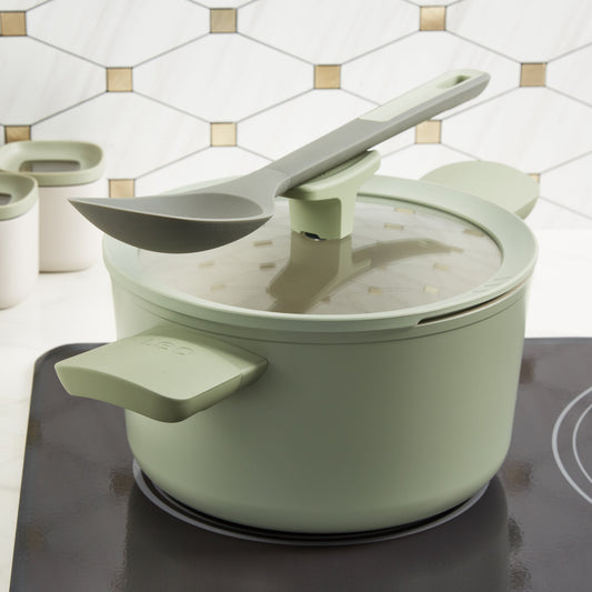 BergHOFF Balance Nonstick Ceramic Stockpot 8", 3.3qt. With Glass Lid, Recycled Aluminum, Sage
