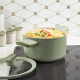 BergHOFF Balance Nonstick Ceramic Stockpot 8", 3.3qt. With Glass Lid, Recycled Aluminum, Sage