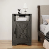 Nightstand with Charging Station Wooden End Table