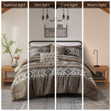 Wholesale 5 Piece Geometric Stripe Herringbone Comforter Set, Brown