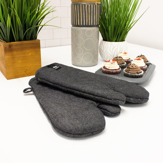BergHOFF GEM 100% Cotton 2Pc Oven Mitt Set, Black Denim Look