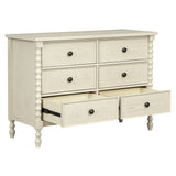 46"W 6-Drawer Small Spindle Wood Dresser, Antique Cream *