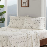 Winter Flannel Cotton Sheet Set, Black Pine Trees White