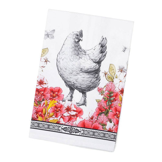 Gertrude Chicken Floral Bouquet Cotton Tea Towel