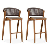 PURPLE LEAF Bar Stool Rattan Bar Stools Counter Stools with Back Metal Bar Height Stool Outdoor Bar Chair for Garden Kitchen