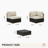 PURPLE LEAF Griffin L-shaped Patio Conversation Set Black with Cushion Pillows Ottoman and Premium Leather for Patio Balcony