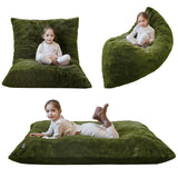MAXYOYO 3 in 1 Kids Bean Bag Chair Bed, Faux Fur Child Floor Sofa for Gaming, Reading (Green)