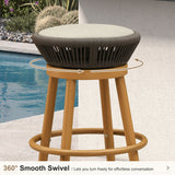 PURPLE LEAF Outdoor Swivel Bar Stools Set of 2 Metal Modern Rattan Bar Chairs with Backrest Aluminum Woven Barstools with Cushions