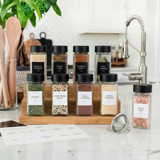 Black Spice Jars with Labels 24 Pack Set