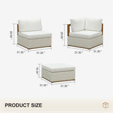 PURPLE LEAF Griffin L-shaped Patio Conversation Set White with Cushion Pillows Ottoman and Premium Leather for Patio Balcony