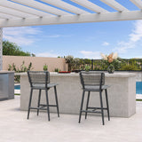 PURPLE LEAF Patio Counter Height Bar Stools Set of 2 Metal Bar Chairs with Back Wicker Woven Stools for Kitchen Island Pool Garden Outdoor Barstools