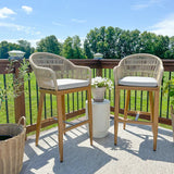 PURPLE LEAF Outdoor Bar Stools Rattan Bar Stools Counter Stools with Back and Cushions  for Patio, Garden, Kitchen