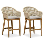 PURPLE LEAF Outdoor Bar Stools Rattan Bar Stools Counter Stools with Back and Cushions  for Patio, Garden, Kitchen