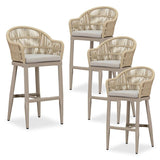 PURPLE LEAF Outdoor Bar Stools Rattan Bar Stools Counter Stools with Back and Cushions  for Patio, Garden, Kitchen