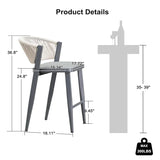 PURPLE LEAF Counter Height Bar Stool Set of 2 Outdoor Stool Chair with Footrest Patio Bar Height Stools Rattan Barstools for Outdoor or Indoor