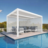 PURPLE LEAF Athena Louvered Pergola White Outdoor Aluminum Pergola with Roller Blind Adjustable Gazebo for Patio Deck Garden