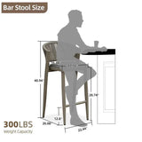 PURPLE LEAF Bar Stool Rattan Bar Stools Counter Stools with Back Metal Bar Height Stool Outdoor Bar Chair for Garden Kitchen