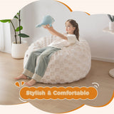 MAXYOYO Kids Bean Bag Bed -  Bean Bag Chair to Bed with Jacquard Shaggy Plush Removable Cover, Plaid Beige