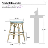 PURPLE LEAF Patio French Round Counter Stool Set of 2 Rattan Backless Stackable Barstools Aluminum Frame Footrest with Woven Wicker for Outdoor Kitchen Yard