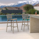 PURPLE LEAF Patio Counter Height Bar Stools Set of 2 Metal Bar Chairs with Back Wicker Woven Stools for Kitchen Island Pool Garden Outdoor Barstools