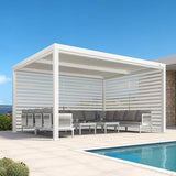 PURPLE LEAF Athena Louvered Pergola White Outdoor Aluminum Pergola with Roller Blind Adjustable Gazebo for Patio Deck Garden